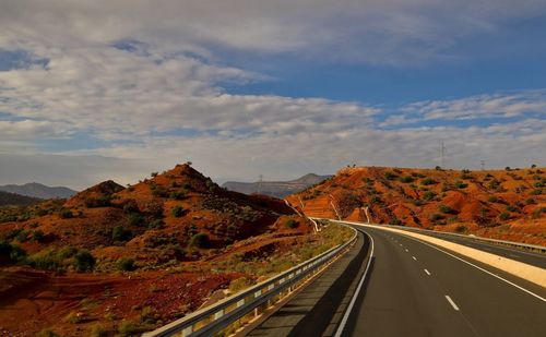 High angle view of road on mountain against sky