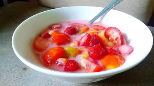 High angle view of breakfast served in bowl