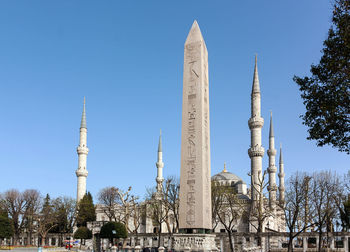 Low angle view of temple building against clear sky