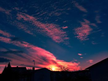 Low angle view of silhouette trees against sky