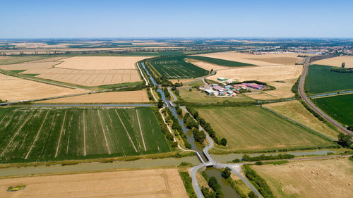 High angle view of agricultural field against sky