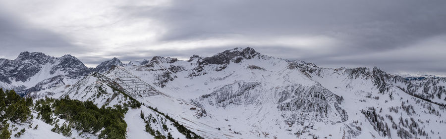 Scenic view of snowcapped mountains against sky