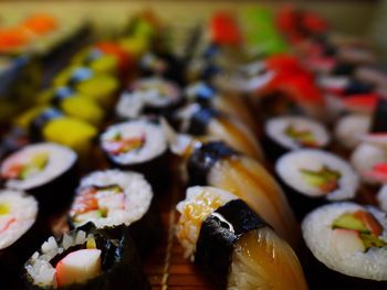 Close-up of sushi on tray