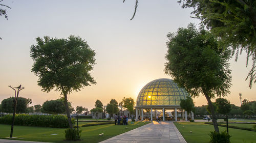 View of trees in park at sunset