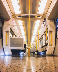 Surface level view of illuminated train interior