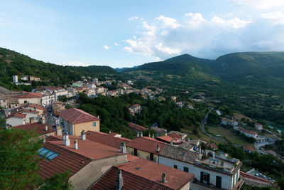 High angle view of townscape against sky