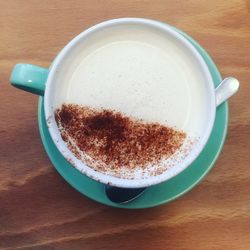 High angle view of coffee on table