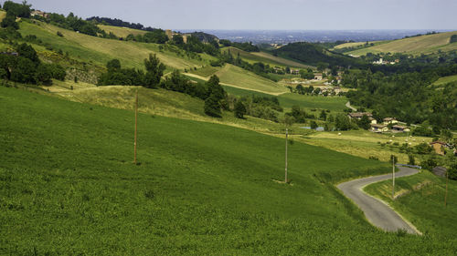 High angle view of green landscape