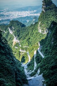High angle view of valley and mountains