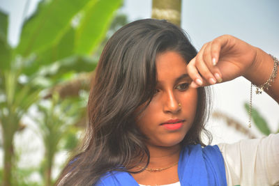 Close-up portrait of a beautiful young woman