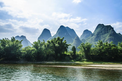 Scenic view of river by trees against sky