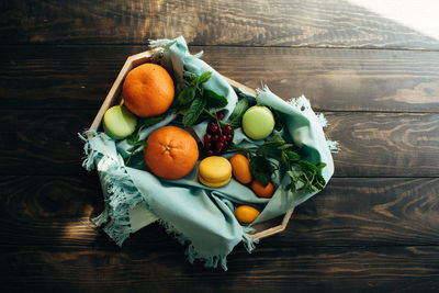 High angle view of fruits on table