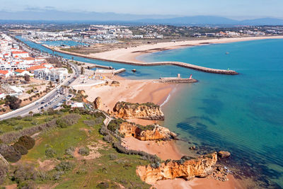 Aerial from the city lagos in the algarve portugal