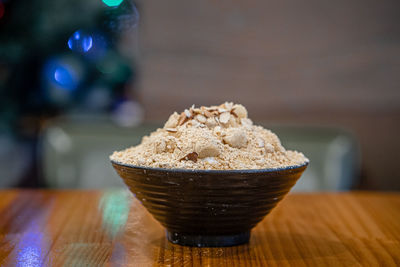 Close-up of ice cream in bowl on table