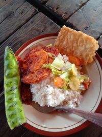 High angle view of food in plate on table