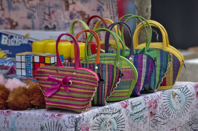 Close-up of multi colored candies for sale at market stall