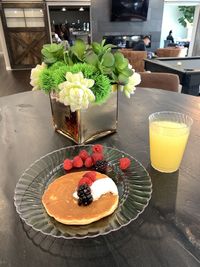 High angle view of breakfast on table