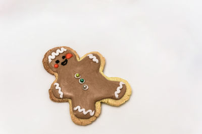 High angle view of cookies on white background