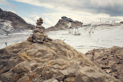 Rock formation on land against sky