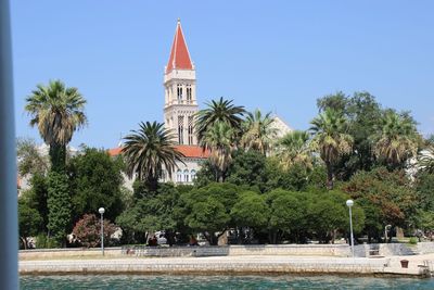 Palm trees and building against sky