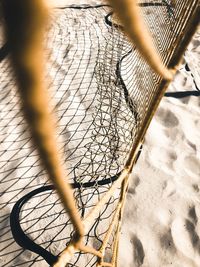 High angle view of net at beach