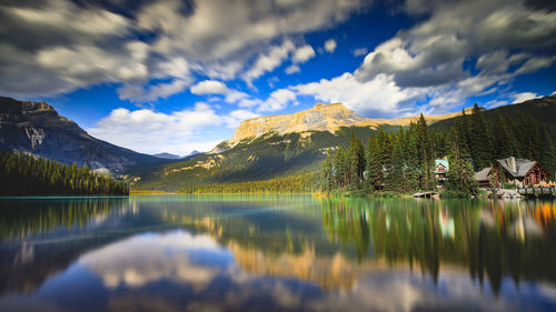 Long exposure of emerald lake lodge on summer evening 