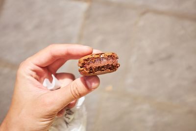 Close-up of hand holding ice cream