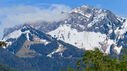 Scenic view of snowcapped mountains against sky