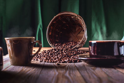 Close-up of coffee cup on table