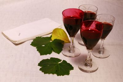 High angle view of drink on table