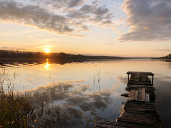 Scenic view of lake against sky during sunset