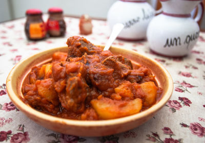 Close-up of meal served on table