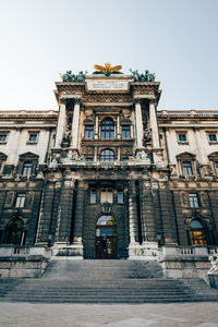 Low angle view of historical building against clear sky