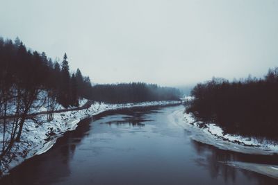 Scenic view of lake against sky during winter