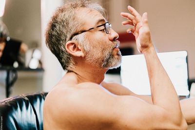 Portrait of shirtless man