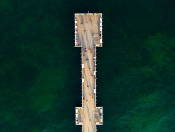 High angle view of wooden post in water