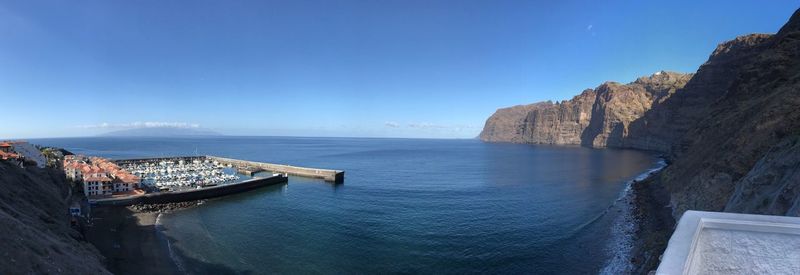 Panoramic view of sea against blue sky