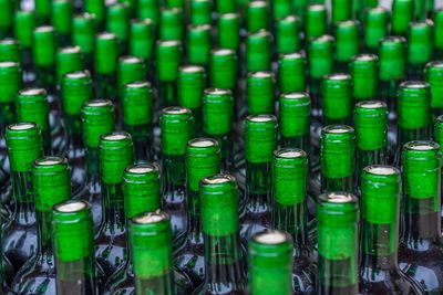 Full frame shot of green bottles