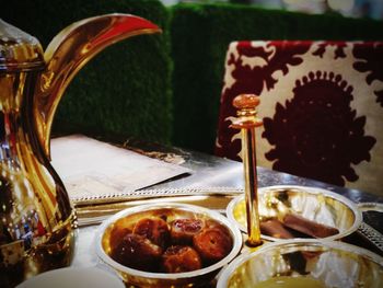 Close-up of meal served on table