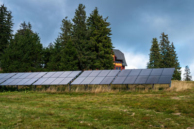 Photovoltaic panels powering the mountain shelter. rysianka, poland