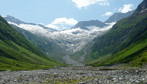 Scenic view of snowcapped mountains against sky