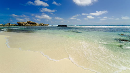 Scenic view of beach against sky