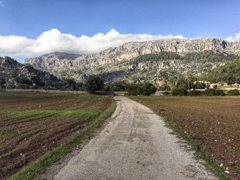 Road amidst agricultural field against sky