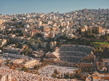 High angle view of buildings in city