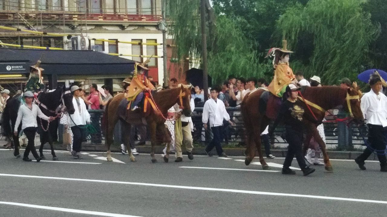 PEOPLE ON ROAD AGAINST TREES