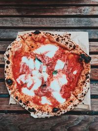 High angle view of pizza on table