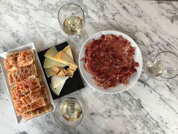 High angle view of food on table