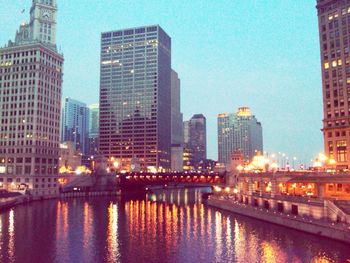 City lit up at dusk