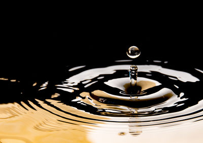 Close-up of drop falling on water