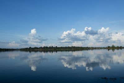 Panoramic view of lake against blue sky